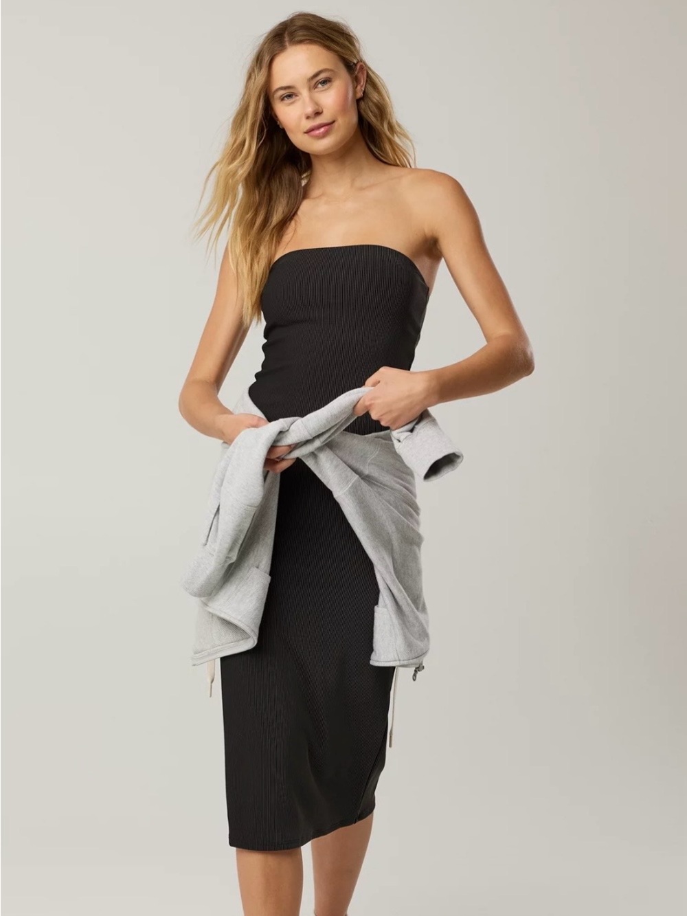 OFFLINE By Aerie Stripe Rib Night Out Midi Tube Dress Black Sz M NWT New